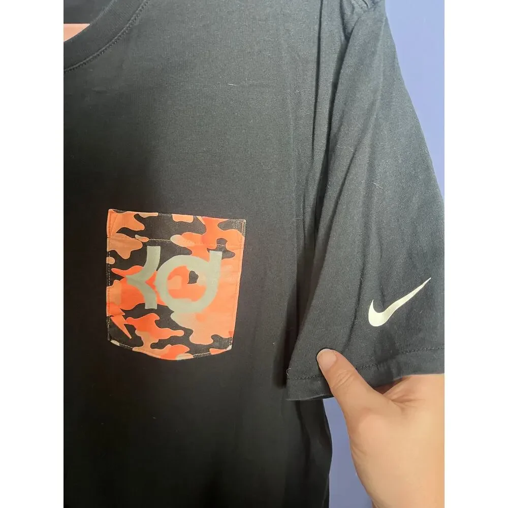 Nike KD Pocket T-Shirt Black Orange Neon Camo Logo Men XL Athletic Cut Tee NWOT